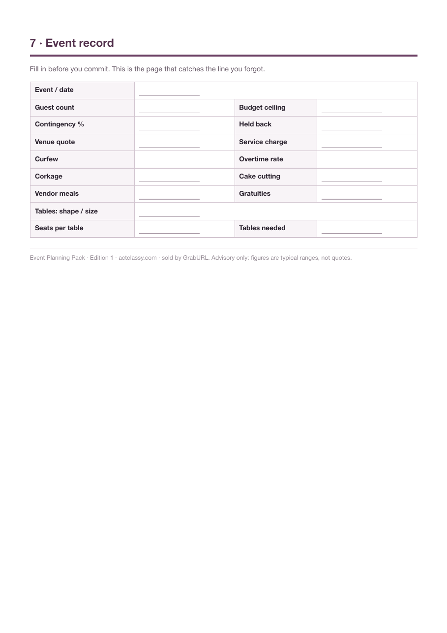 Fill-in event record sheet