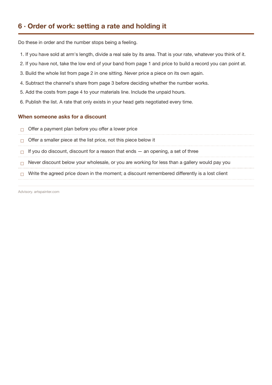 Order of work for setting a rate, and what to do when asked for a discount