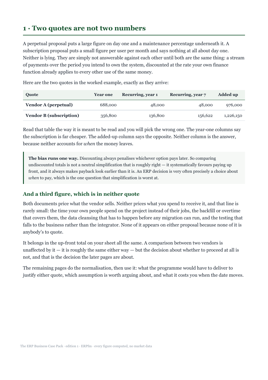 Why a perpetual quote and a subscription quote are not comparable documents, with both shown exactly as they arrive