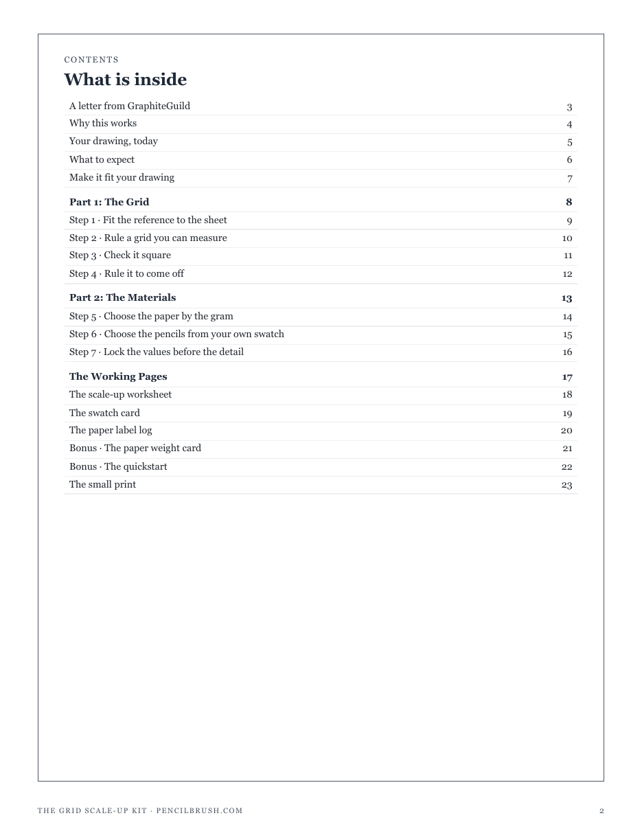 The full contents of The Grid Scale-Up Kit: the grid, the materials, and the working pages
