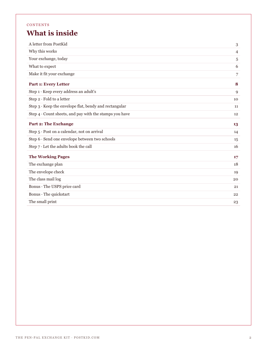 The full contents of The Pen-Pal Exchange Kit: every letter, the exchange, and the working pages